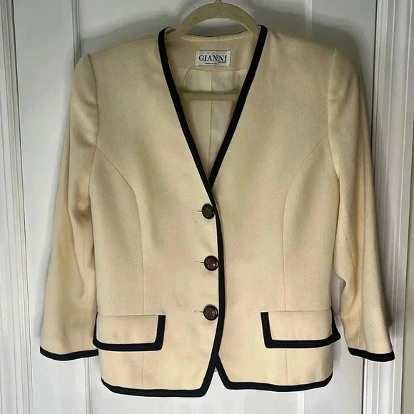 Gianni Blazer 100% Wool Women’s 12 P V-Neck Front Vintage Jacket Preppy Classic - Picture 1 of 17